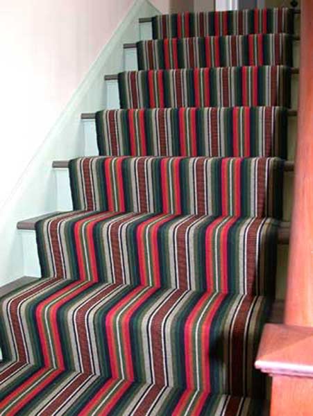 This all wool Venetian varpet is woven in "The Hartford Figure," a pattern from an early Connecticut weaver's draft book. Venetian carpets work very well on stairs, and they were often installed on staircases in period homes.